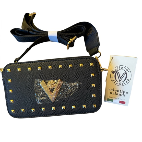 Valentino Orlandi Black Crossbody Bag with Gold Accents - Picture 1 of 4